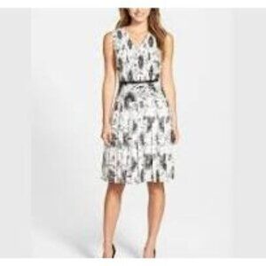 Halogen Women's Palm Tree Belted Pleat Print Fit & Flare Dress - Size 18W Office
